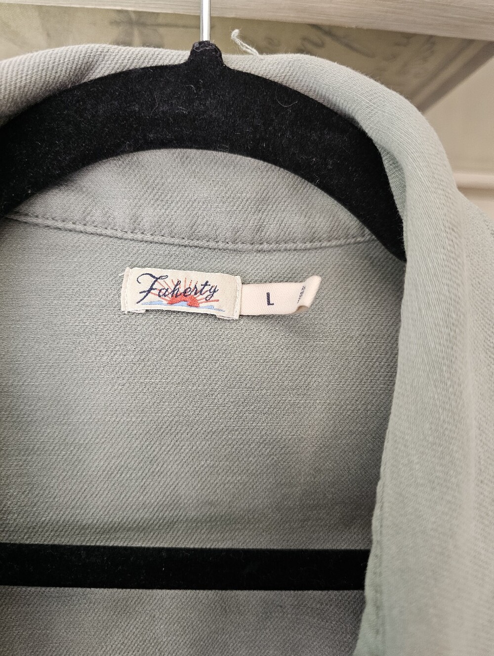 Faherty Stretch Terry Barn Overshirt Coastal Sage Large - Picture 5 of 13